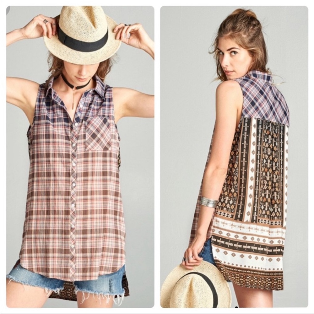Boho High-Low Button-Up Blouse - Picture 5 of 7
